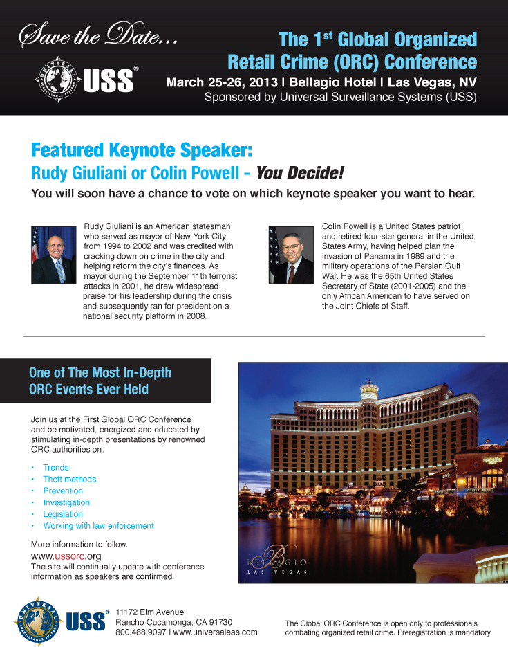 Save the Date: USS - The 1st Global Organized Retail Crime Conference, March 25-26, 2013, Las Vegas, NV